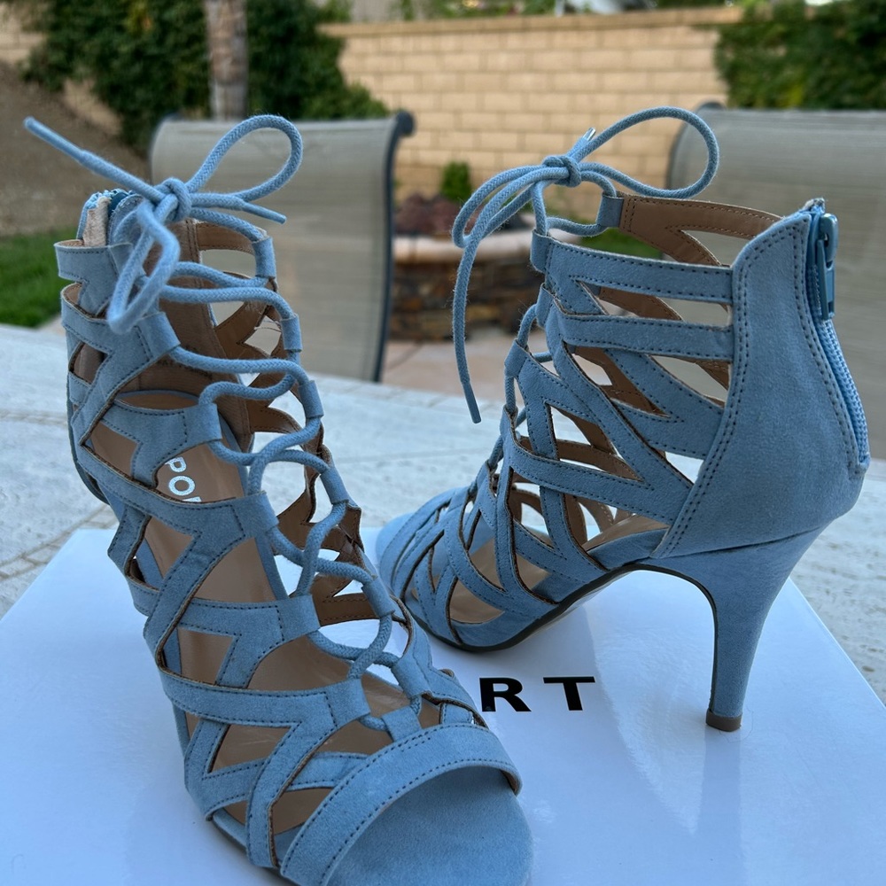 Light Blue Cut-Out Lace-Up Heels